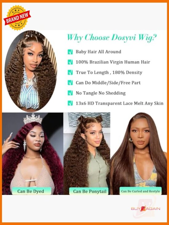 Deep Wave Lace Front Wig Human Hair 13X6 Pre Plucked 180% Density HD Lace main image 6